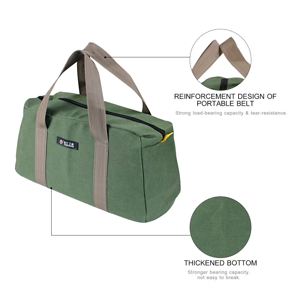 PENGGONG Large Thickened Wear-resistant Maintenance Tool Storage Bag Multifunctional Portable Tool Bag Large Capacity Canvas Bag 18-inch Army Green